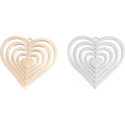 DoreenBeads Fashion Copper Filigree Stamping Pendant Gold Silver Color Heart Hollow Charms Jewelry DIY Findings Pendant, 20 PCs