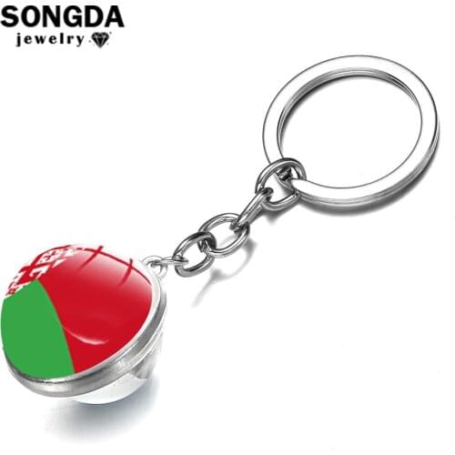 SONGDA Belarus Flag Keychains Republic of Belarus White Knight Pagonya Double Sided Glass Dome Ball Keyring Boyfriend Gifts