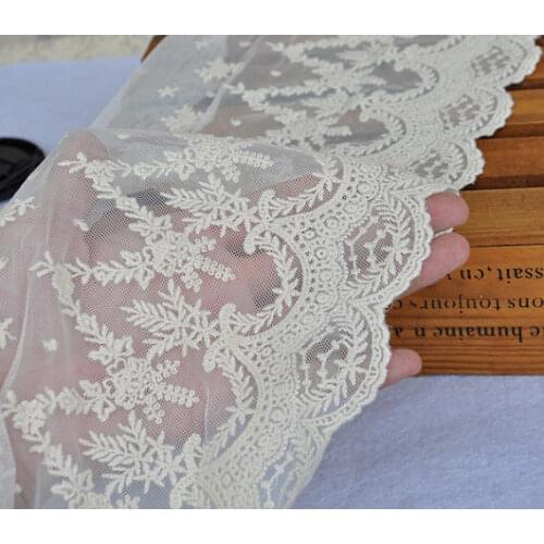 10 yards Floral Wedding Lace Fabric / Ivory Ecru Embroidery Bridal Lace Scallop Alter Accessories Vintage Luxury Style Wide Lace