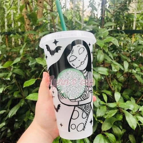 Jack And Sally Customized Coffee Cup Mug Halloween Personalized Venti Reusable Cold Cups With Lid And Straw Customized Gifts