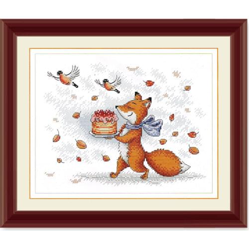 Precision Printing Cross Stitch Kit A3251 Little Foxs Fruit Cake Cartoon Animal Hand Embroidery Fishxx Home Decoration
