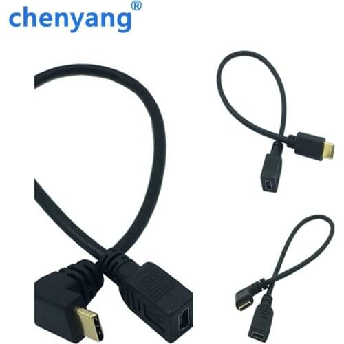 Up & Down & Left & Right Angle USB-C Charging Cable USB 3.1 Type C Male to Mini USB (Mini B) Female Converter Cable Cord 0.25m