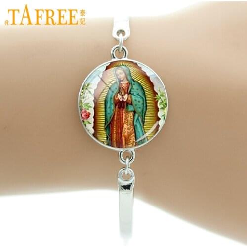 TAFREE Our Lady Of Guadalupe Vintage Bracelet Virgin Mary Religious Catholic Glass Dome Bangle Fashion Women Jewelry D1010