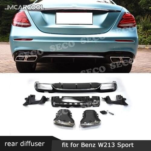 Rear Lip Diffuser with Exhaust Tips for Benz E Class W213 E43 Sport Change to E63 AMG look 2017-2019 PP back bumper Guard