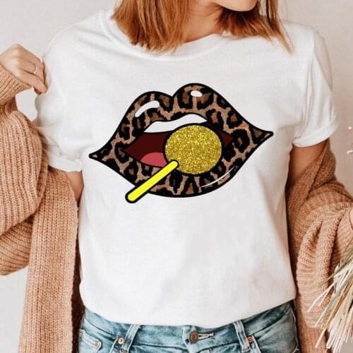 Women Leopard Lip Funny New Graphic Top Print Clothing 90s T Shirt Female Tee Ladies Short Sleeve Cartoon T-shirt