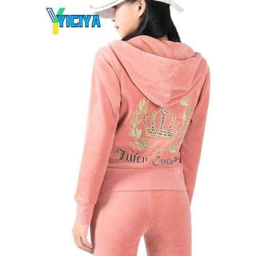 YICIYA Spring and autumn velvet sports suit womens slim loose leg yoga fashion leisure cardigan two piece set,tracksuit women