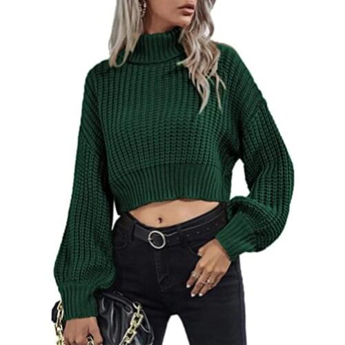 Autumn Winter Women Short Turtleneck Sweater Loose Oversized Elegant Warm Knitted Pullovers Fashion Solid Tops Knitwear Jumper