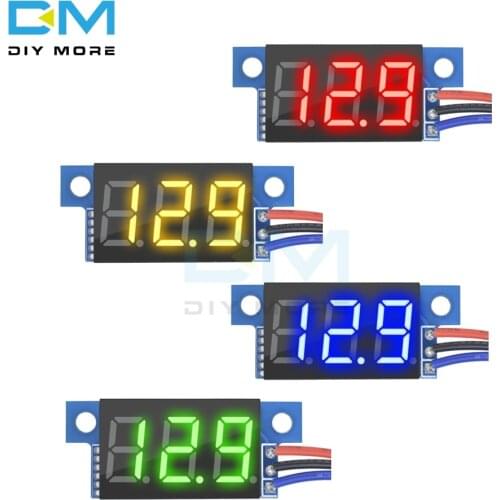 0.36 Inch 3 Wire LED Mini DC Digital Panel Voltmeter Panel Mount Voltage Meter Tester 0.36' Red/Yellow/Blue/Green LED Display