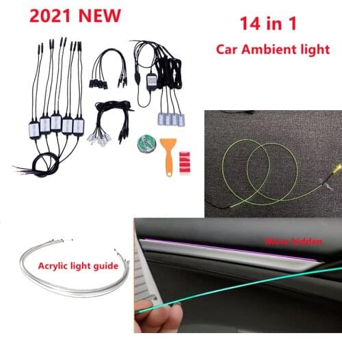 14 in 1 RGB LED Atmosphere Car Light Interior Ambient Light Acrylic Strips Light by App Control DIY Music 80cm Fiber Optic Band