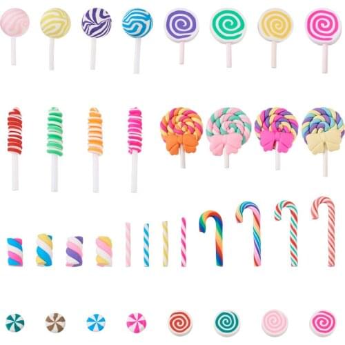 140Pcs Handmade Colorful Polymer Clay Cabochons Flatback Beads Lollipop Candy Column for DIY Jewelry Craft Making