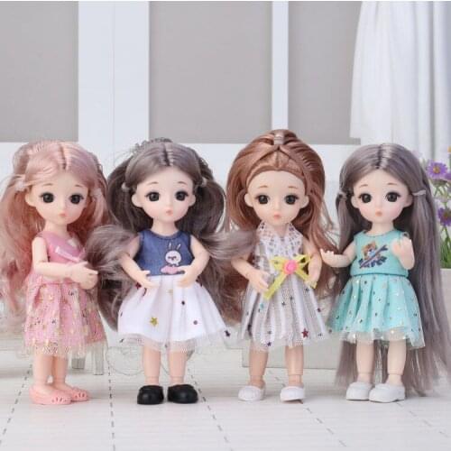 17cm Beauty Girl BJD Doll 13 Moveable Joint Dolls Long Hair 3D Eyes Bjd Toy Little Girl Dress Up Make Up Toys