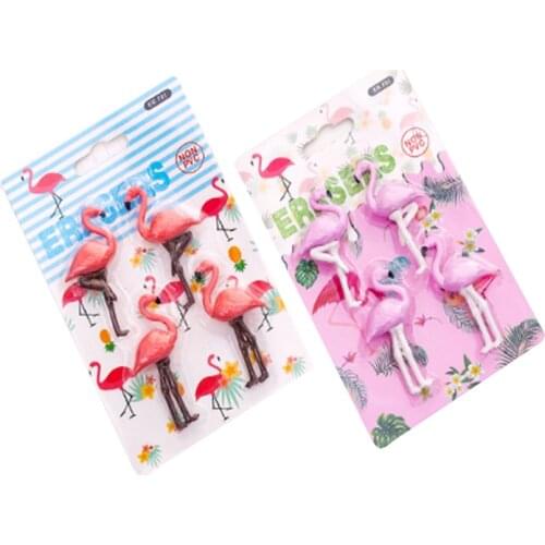 4pcs/lot Cute flamingos Cartoon Animals Rubber Eraser Funny Student For Kids Stationery Student Gifts
