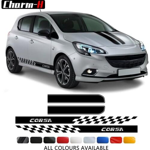 Car Styling Door Side Stripes Skirt Sticker Racing Sport Graphics Vinyl Hood Cover Decal for Opel Corsa C D E F Accessories