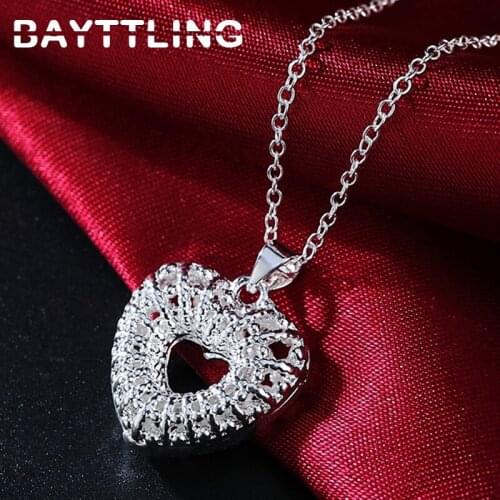 BAYTTLING 925 Sterling Silver 18 Inch AAA Zircon Heart Pendant Necklace For Woman Luxury Fashion Wedding Party Gift Jewelry