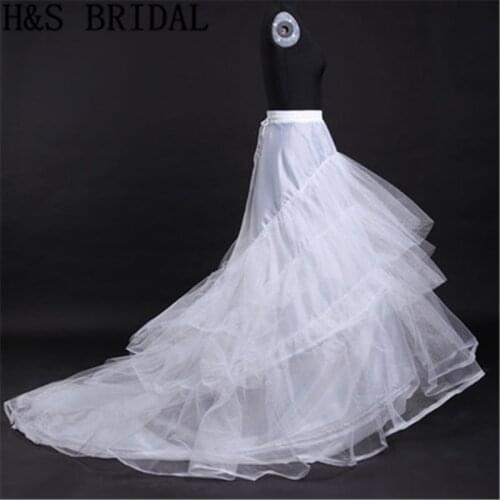 Free shipping ! Good price and quality! Wedding petticoat big train crinoline 3 layers hard yarns 2 hoops rings underskirt
