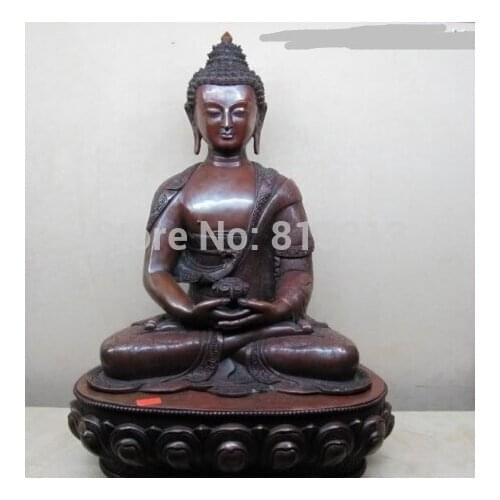 Bi00893 18"Tibet 100% Pure purple Red Bronze exquisite Amitayus Sakyamuni Buddha Statue