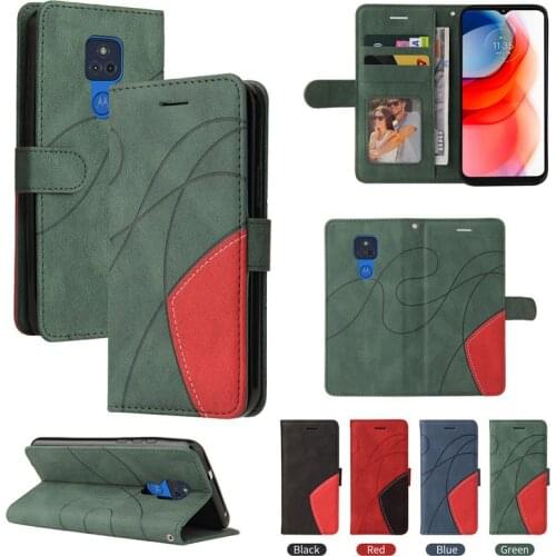 Two-color Stitching Leather Flip Wallet Cover For MOTO G Power 2021 E7 POWER Edge S G50 G60 G PLAY 2021 Phone Etui Hoesje Coque