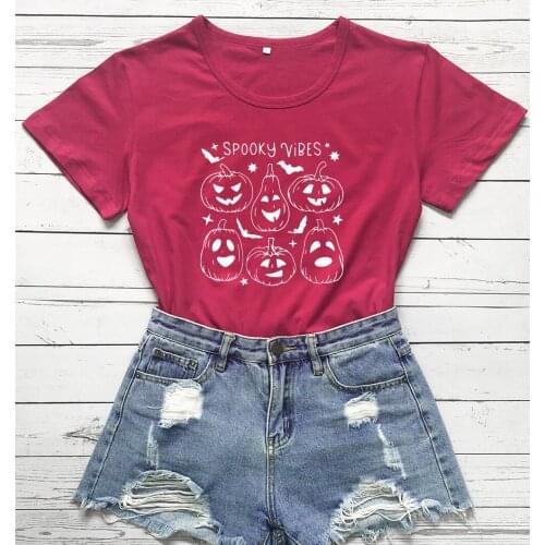 Halloween spooky vibes T-Shirt funny 100% Cotton grunge street style hipster Fashion women casual unisex quote tshirt top tee