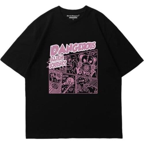 Summer Pure Cotton Casual Womens Clothing T Shirt Print Harajuku Letter Japanese Comics Tees Loose Short Sleeves Tops Female