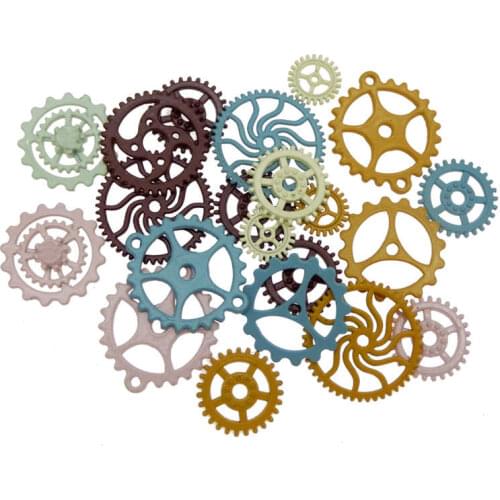 Julie Wang 20PCS Enamel Gear Charms Random Mixed Colorful Steampunk Gear Pendant Bracelet Alloy Metal Jewelry Making Accessory