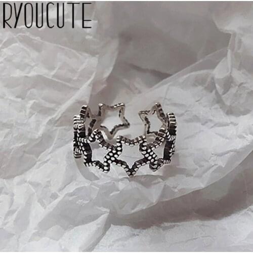Real Silver Color Hollow Star Rings for Women Engagement Rings Men Vintage Boho Jewelry Anillos