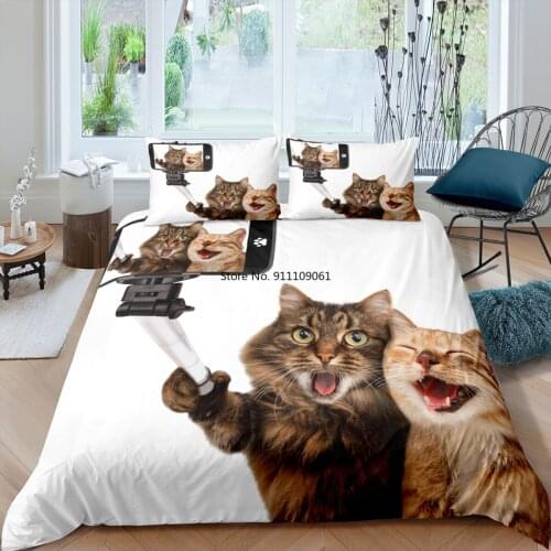 Cute Cat 3D Bedding Sets Comforter Cover Funny Animal Printing with Pillowcase King Size Child Adornment Bed Home Textiles