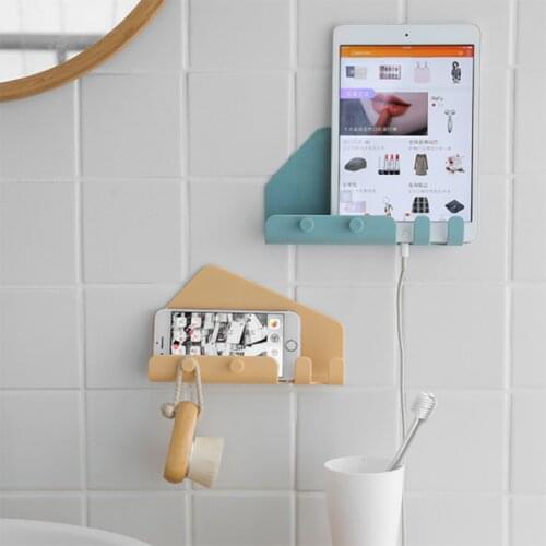Tablet Storage Hook Seamless Self-adhesive Hanging Hooks for Towel Charge Phone Holder Bedroom Bathroom Door Hook Rack