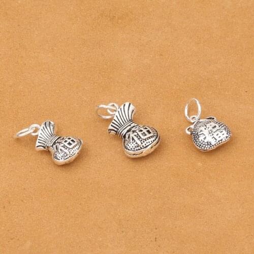 S925 Sterling Silver DIY Crystal Bracelet Pendant Accessories Purse shape Lucky fu Bag Pendant For Jewelry Making