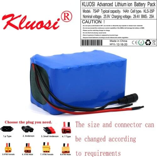 KLUOSI 25.2V 24V 14Ah 7S4P 29.4V Li-ION Battery Pack with 25A BMS FOR Electric Moped Ebike Scooters Bicycle Power Wheelchair