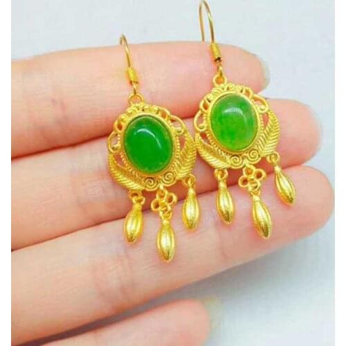 Fashion Jewelry Boho Style Green /White Crystal Drop Earrings for Women Pure Gold Color Geometric Earings Female Brincos Jewelry
