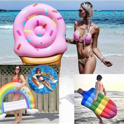 Inflatable Swimming Ring Rainbow Chair Ice Cream Popsicle Pool Float for Adult Kids Colorful Water Toys Summer Beach Party