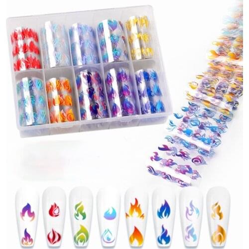 10pcs/box Nail Art Sticker Ins Metallic Laser Flame Nail Decoration Starry Sky Paper Transfer Sticker Starry Sky Paper