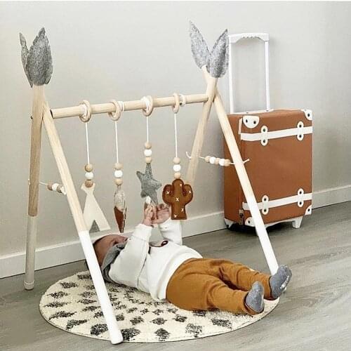 New Nordic Simple Wooden Fitness Rack Children Room Decorations Baby Play Gym Activity Pendants Hanging Bar Newborn Gifts