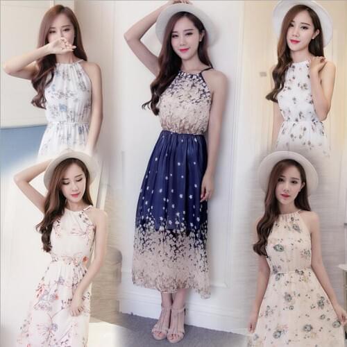 2017 New Beach Bohemian Women Dress Sexy Sleeveless Halter Tan Top Long Vestido longe de Playa Loose Sweet Robe Femme D101