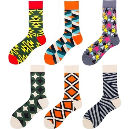 2021 New European American Mens Trendy Socks In Long Tube Square Diamond Cotton Socks For Men 1 Pairs