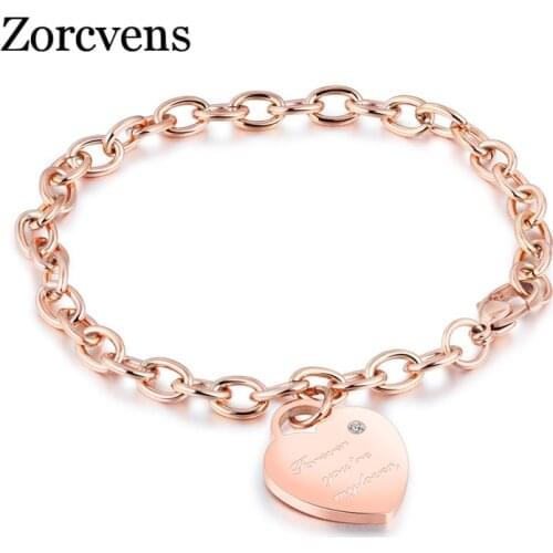 ZORCVENS 2020 New Fashion OL Style Rose Gold Color Stainless Steel Heart Bracelet Jewelry for Women
