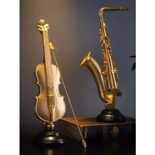 New Home Decoration Accessories Living Room Decoration Ornament Retro Violin Saxophone Statue Resin Ornament Vintage Home Decor