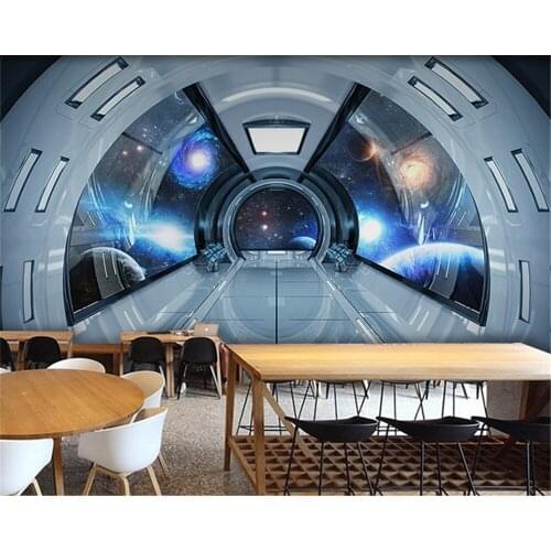 Beibehang wallpaper 3D Sci-Fi Universe Space Capsule Wallpaper Technology Background Wallpaper Milk Tea Shop Bar KTV Wallpaper
