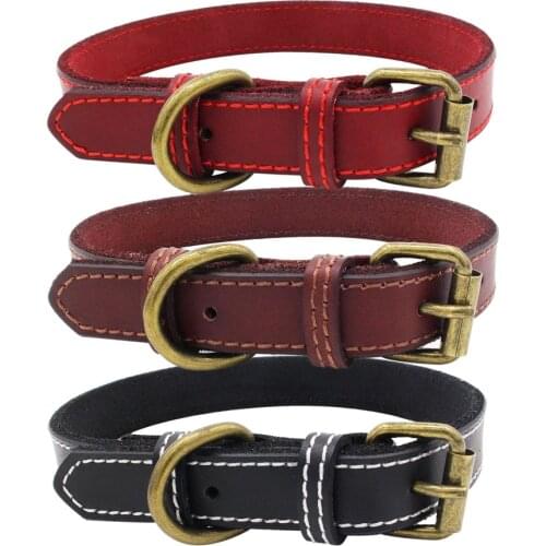 Genuine Leather Cat Collar Padded Pet Collar Small Medium Large Cat Pitbull Labrador Adjustable Kitten Neck Buckle Strap Belt