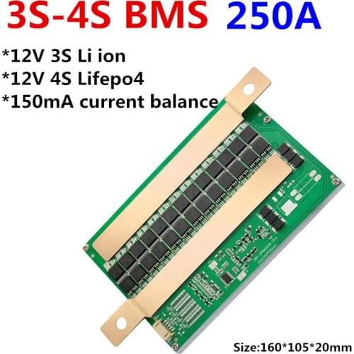 12V 250A Lithium battery protection board common port with balance 12V 3S Li ion 12V 4S Lifepo4 RV energy storage BMS