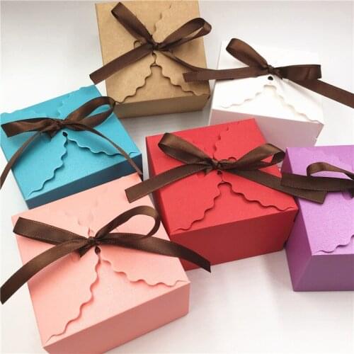 20pcs/24pcs/50pcs 6.5x6.5x4.5cm Gift Packing Box +Coffee Ribbon, Party Favor Gift Jewelry Decoration Box