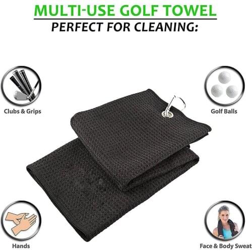 Golf Towel Waffle Pattern Cotton with Carabiner Cleaning Towels Microfiber Hook Cleans Clubs Balls Hands Golf Towel