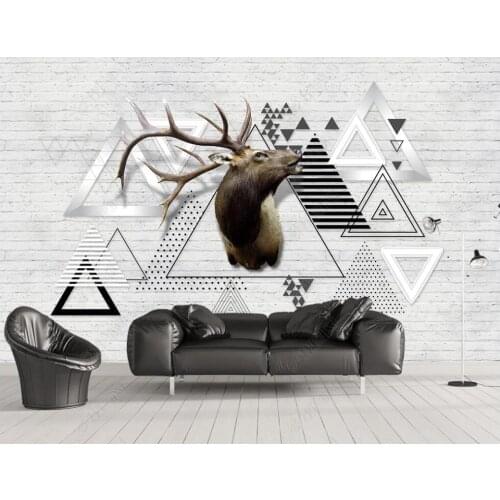 Custom mural 3d photo wallpaper European style deer head triangle brick wall home decor wallpaper for living room in rolls