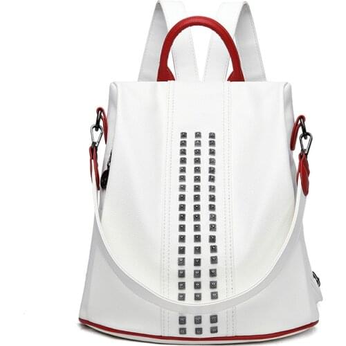 QINRANGUIO Anti Theft Backpack Women Genuine Leather Backpack For Teens Rivet School Backpack For Girls Fashion Women Backpack