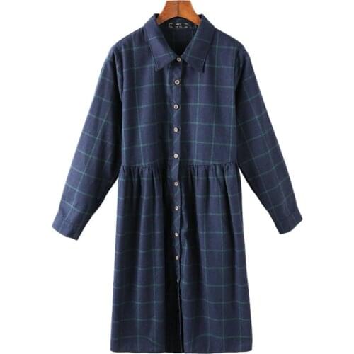 Plus Size 10XL 9XL 8XL Women Long Sleeves Autumn Spring Dresses Korean Style Casual Clothing Female Plaid Long Cotton Dress
