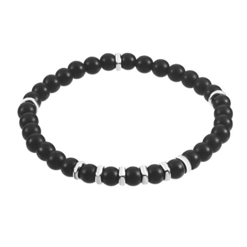 Runda 2020 New Style Fashion Jewelry for Men with Black 8mm Onyx Beaded Stainless Steel Screw Elastic Bracelet