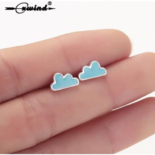 Cxwind Cute Mini Mountain Stud Earrings For woman Girls Female Blue Cloud Stud Earring Minimalist boucle d'oreille mujer jewelry