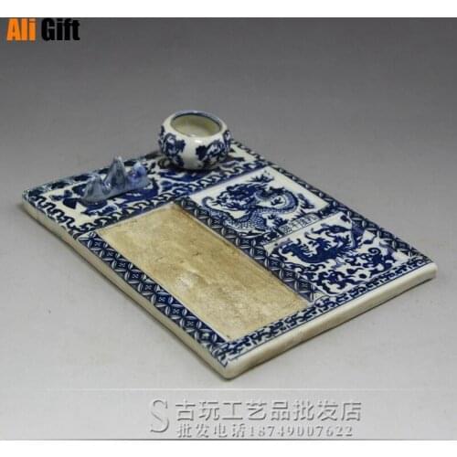 Blue And White Inkstone With Dragon And Phoenix Pattern In Jingdezhen, China