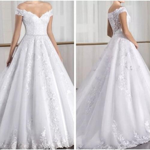 Off Shoulder Lace Appliques A-Line Wedding Dresses 2019 Vintage Custom Bridal Gowns Vestidos De Mariee Plus Size Spring