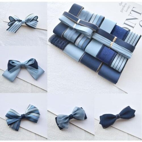 Navy Blue Matte Cotton Ribbons Package Handmade Hair Bow Hairpin Material Set Gift Flower Packing Ribbon Hair Accessories DIY 02
